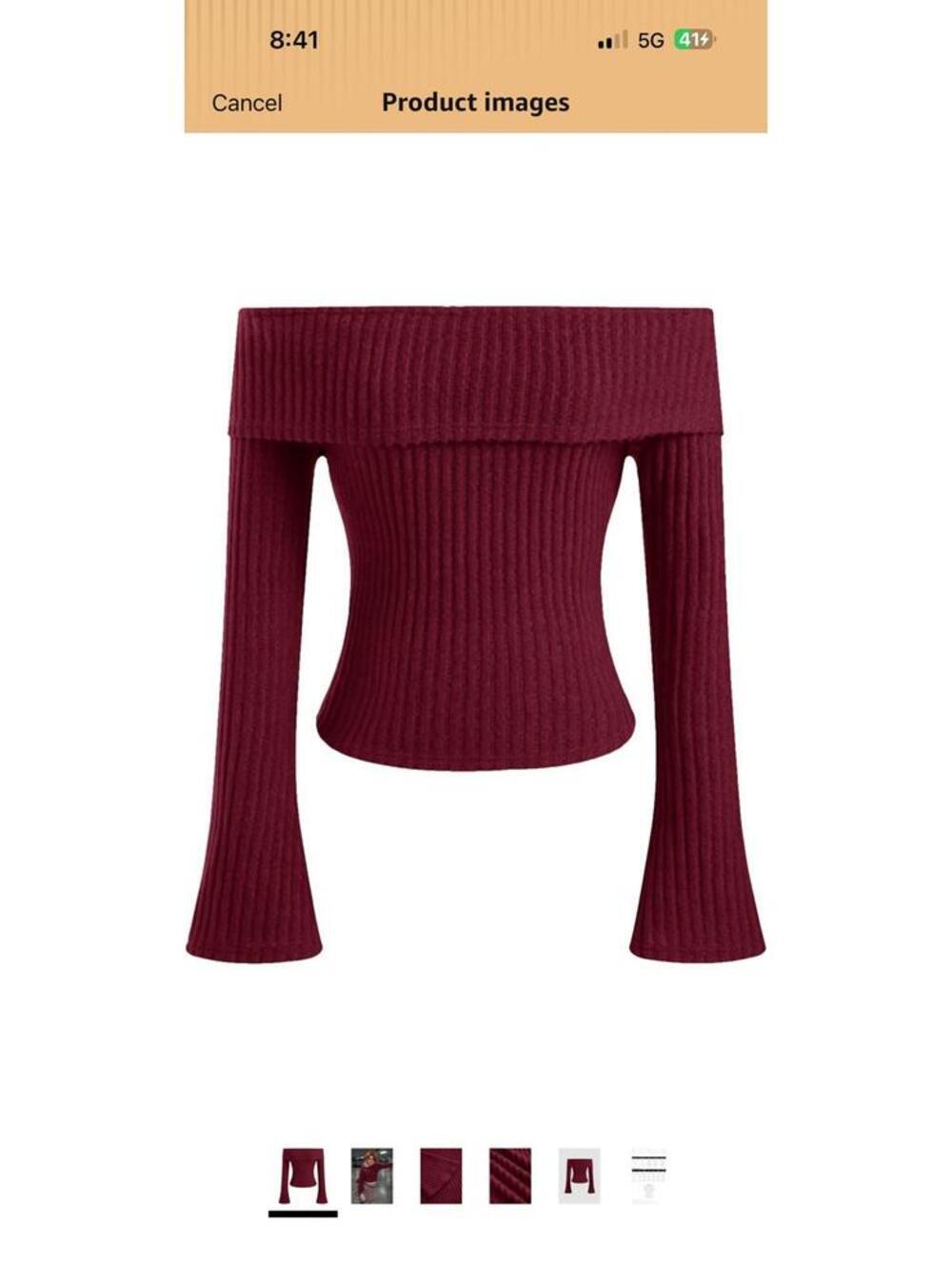Cider Off-Shoulder Burgundy Ribbed Knit Sweater